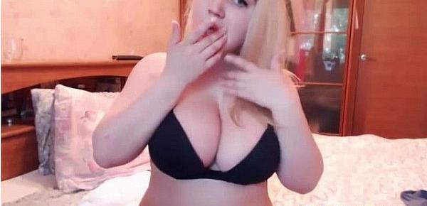  Super Hot Russian Blonde BBW Plays With Her Natural Big Tits